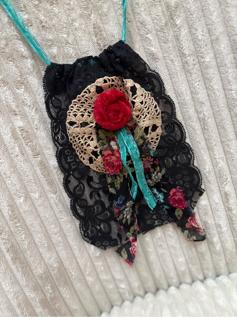 Upcycled Victorian Black Lace Jabot Collar Necklace Shabby Chic